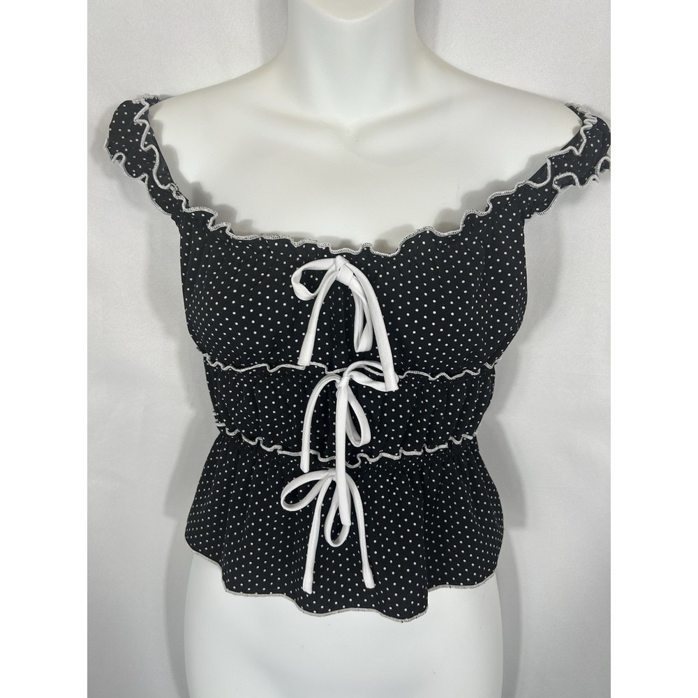Sugar kiss Tiered Milkmaid Top Size L Polka‎ Dot Bow Coquette Dainty Cottagecore